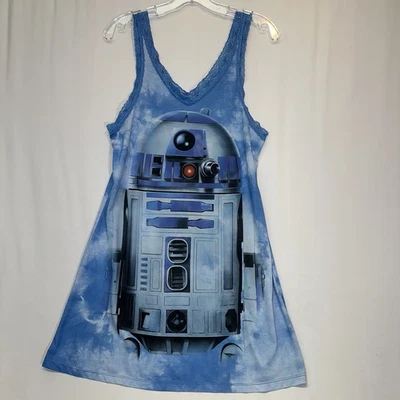Star Wars R2D2 Women’s Tank Nightie Size M Blue Tie Dye Background  - Image 1 of 4