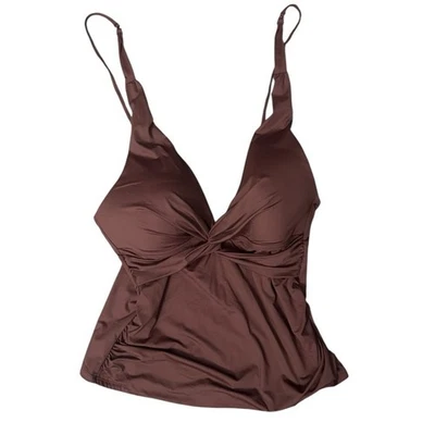 La Blanca Brown Island Goddess Twist Tie Back Tankini Swimsuit Top Size 14 - Image 1 of 4