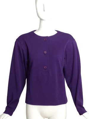 OSCAR DE LA RENTA - Blusa tejida lana púrpura años 80, talla 10 Foto 1 de 4