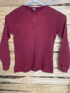 Vintage Y2K Old Navy Thermal Henley Long Sleeve Shirt Red Waffle Knit Sz S 2002 - Picture 1 of 15