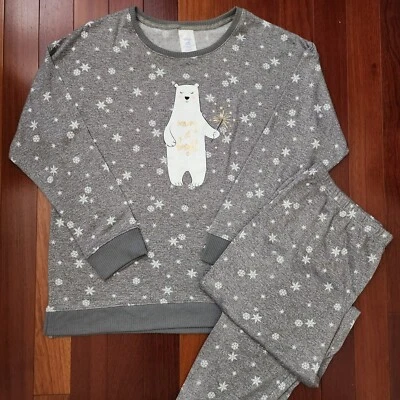 Secret Treasurer 2pc Merry & Bright Holiday White Polar Bear Gray Sleepwear XL - Image 1 of 4