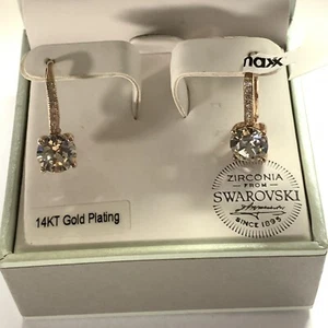 Orecchini pendenti/goccia Kiera Couture placcati oro 14k zirconi da Swarovski NUOVI - Foto 1 di 12