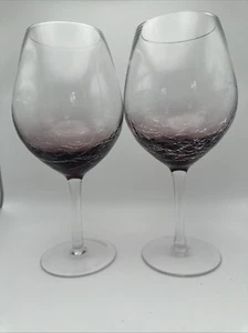 Pier 1 Crackle Glass Amethyst Purple Wine Glasses,Balloon, Set of 2 - Picture 1 of 9