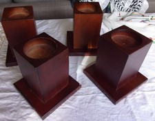 SET of X4 HANDMADE WOODEN PILLAR CANDLE HOLDERS
