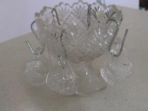 Antique children's AMAZING cut glass punch bowl w/ 5 cups that hang PRISTINE NEW - Picture 1 of 12