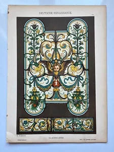 German Renaissance Stained Glass antique chromolithograph 1889 Dolmetsch - Picture 1 of 7