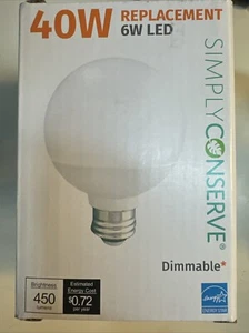 Simply Conserve Decorative Globe LED 6W (40W) Soft White Dimmable Light Bulb NEW - Picture 1 of 1