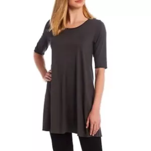 NWT Eileen Fisher Scoop Neck Elbow Sleeve Jersey Tunic Mini Dress XS Bark Gray - Picture 1 of 10