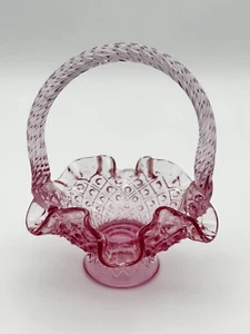 Beasutiful Fenton Pink Glass Iridescent Opalescent 4 1/2 Diamond Pattern Basket - Picture 1 of 4