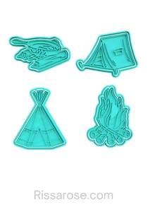 Camping Cookie Cutter Stamp Frying Pan Tent Tepee Campfire - Bild 1 von 2