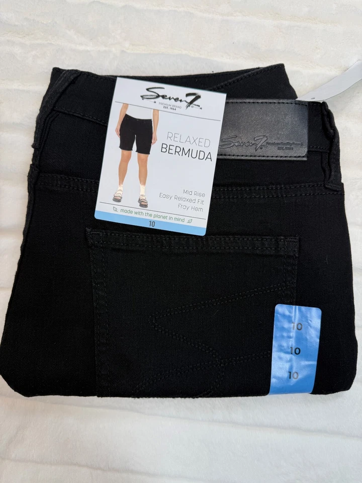 Seven7 Women's Relaxed Mid Rise Bermuda Short Black Size 10