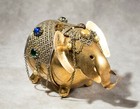 Rare Vintage Napier Pat.Pend Elephant Gold Piggy Bank Bejeweled.