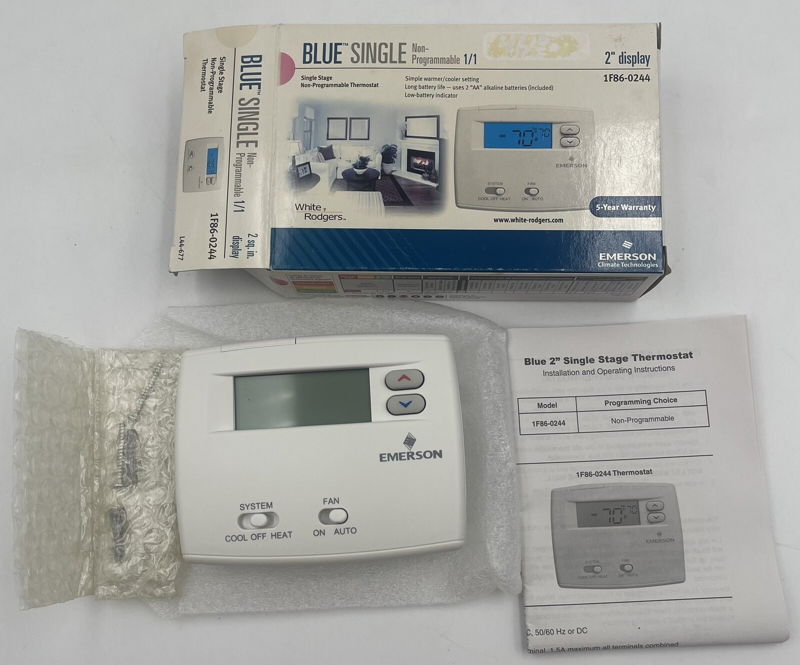 1F86-0244 Emerson White Wall Thermostat Non Programmable Single Stage | eBay