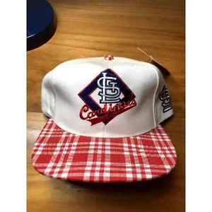 RARE VTG 1990s St. Louis Cardinals MLB Gingham Checkered Pattern Snapback Hat - Picture 1 of 10