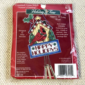 VTG NIP Holiday Time Wind Chime Counted Cross Stitch 'Natures Greeting' Cardinal - Picture 1 of 4