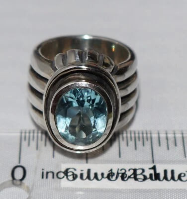 Silpada Oval Blue Topaz Wide Ribbed Band Sterling Silver Ring R0902 SZ 6 - Image 1 of 4