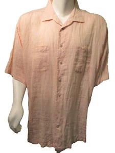 Joseph Abboud Men's 100% Linen Peach/White Striped Short Sleeve Shirt SZ 3X New! - Picture 1 of 11
