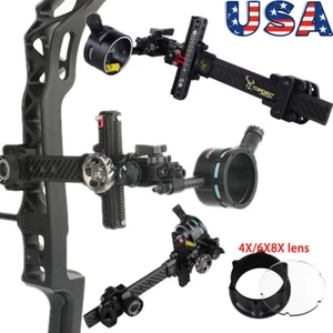 Compound Bow Sight 1Pin Carbon 0.019" 4X 6X 8X Lens Micro Fiber Adjustable Hunt - Picture 1 of 17