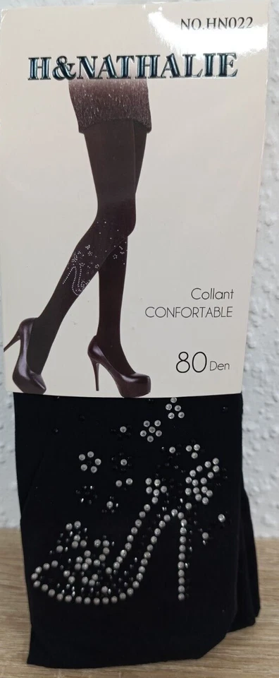H & Nathalie blickdichte Strumpfhose 80 Den schwarz Einheitsgröße Muster Strass - Bild 1 von 4