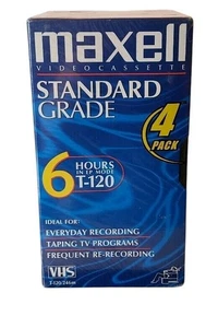 Paquete de 4 cintas VHS en blanco MAXELL grado estándar en blanco 6 horas T-120 NUEVO - Imagen 1 de 5