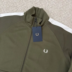 Chándal Fred Perry Chaqueta Panelada Top Verde Blanco Mod Para Hombres Grande Nuevo con Etiquetas - Imagen 1 de 16