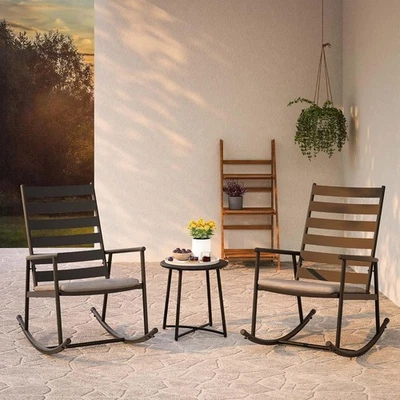 LAUSAINT HOME 3 Piezas Mecedora Bistro Exterior con Mesa de Café y Cojines Foto 1 de 4
