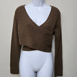House Of Harlow 1960 Pullover mittelbraun Zopfmuster Wickel Ballett Cropped Y2K - Bild 1 von 8