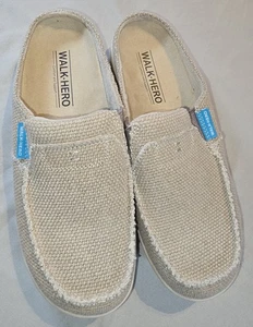 Walk Hero Womens 8.5 Slip On Open Back Beige Canvas Ortho Comfort Shoes NWOB - Picture 1 of 10