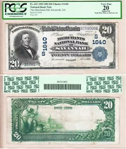 Savannah, GA. $20 1902 Rare Date Back Fr. 643 The Merchants NB Ch#1640 PCGS VF20 - Picture 1 of 1