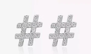 Genuine Sterling Silver 925 Hash Tag Stud Earrings For Girls Ladies Women - Picture 1 of 7