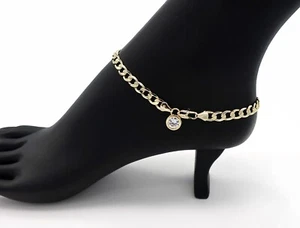 CAVIGLIERA CATENA MAGLIA CUBANA ITALIANA 6mm 10" bracciale zirconi placcato oro 14k - Foto 1 di 5