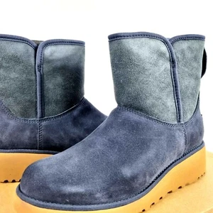 UGG Kristin Wedge Boot Womens Size 5 US 3.5 UK Navy Blue Suede Shearling 1012497 - Picture 1 of 12