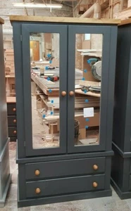 HANDMADE AYLESBURY NEXT DARK GREY D.OAK GENTS 2 MIRRORS WARDROBE NOT FLAT-PAK ! - Picture 1 of 2