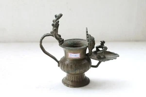 Antique Brass Handcrafted Ganesha Engraved Oil Lamp With Incense Burner NH5114 - Picture 1 of 9