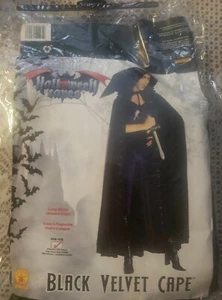 Cape Full Length Black Velvet Hooded Cloak W/ Printed Spider Web & Purp Spider - Picture 1 of 6