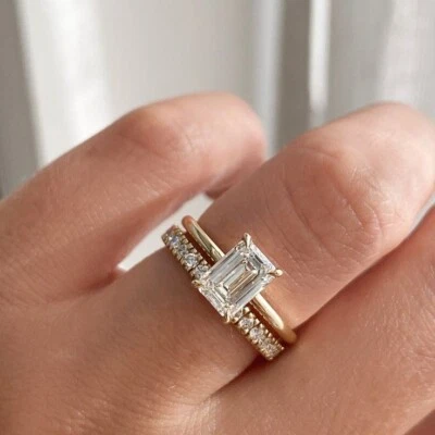 2.5 CT Emerald Cut Engagement Bridal Ring Set Wedding Band In 14K Yellow Gold - Image 1 of 3
