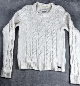 Abercrombie & Fitch Juniors Ivory Cable Knit Fisherman Sweater Lg (measures S/M) - Picture 1 of 10