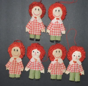 Lotto-6 Ornamenti Natalizi Vintage Raggedy Ann e Andy 4,5" Panno Imbottito - Foto 1 di 4