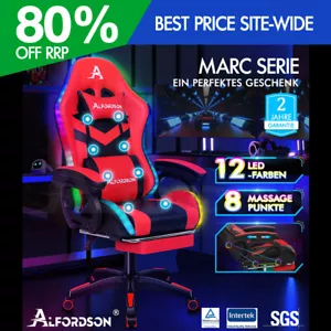 ALFORDSON Gaming Stuhl mit 8-Punkt Massage 12 Farben RGB LED-Licht Rot Schwarz - Bild 1 von 12