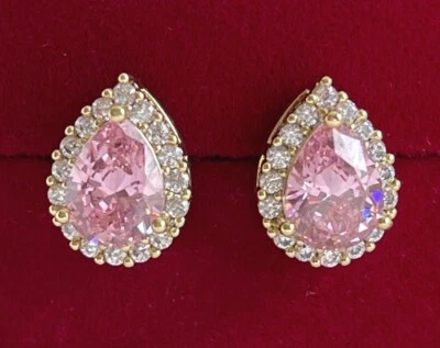 Luxus Ohrringe Ohrstecker Zirkonia Kristall Rosa 585er Gold 14K vergoldet Damen - Bild 1 von 4