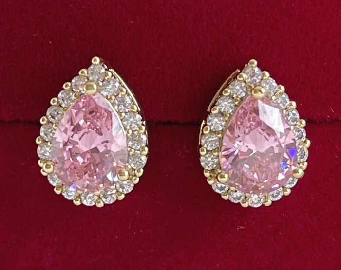 Luxus Ohrringe Ohrstecker Zirkonia Kristall Rosa 585er Gold 14K vergoldet Damen - Bild 1 von 4