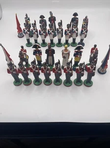 Chess Set Lead Hand Paint Soldiers Waterloo 2 Pieces Missing See Description - Picture 1 of 24