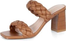 Athlefit Women's Braided Heeled Sandals Strappy Square Open Toe Heels Backless M