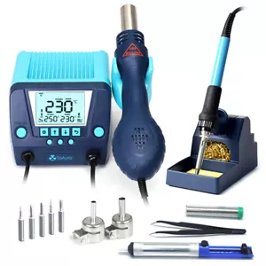Stazione di rilavorazione saldatore SMD 2 in 1 pistola termica aria calda kit dissaldante digitale - Foto 1 di 42