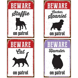 A5 Cuidado Letrero de Lata de Metal Staffie Cocker Spaniel Gato Hámster Vintage Look Retro - Imagen 1 de 14