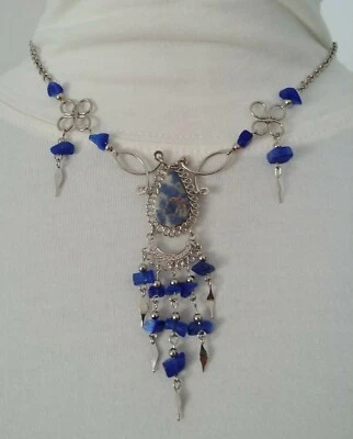 Genuina Sodalita Piedra Curativa Natural Cuelga Acero Collar Gargantilla Dije Colgante Foto 1 de 4