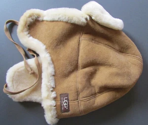 UGG Hat Aviator Trapper Sheepskin Shearling Ties Chestnut S/M New $275 - Picture 1 of 12