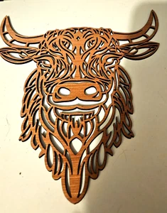 Highland cow wall hanging, laser cut, wood, home decor, gift, rustic, Scotland - Picture 1 of 3