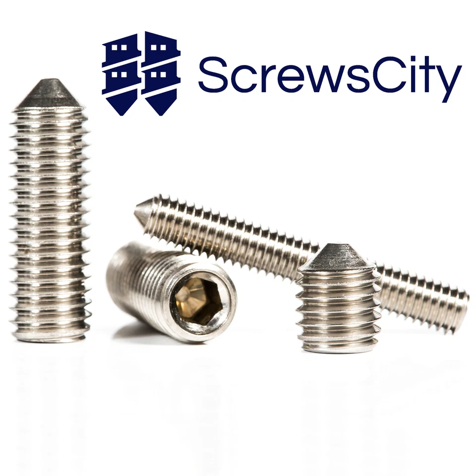 SCREW CITY M3 M4 M5 M6 M8 M10 A2 STAINLESS STEEL CONE POINT GRUB SCREWS / BOLTS HEX SOCKET