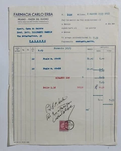 16671 037crt Vecchio documento - Farmacia Carlo Erba -Galleria V.E. Milano 1939 - Imagen 1 de 4